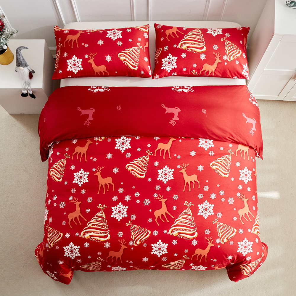 Christmas Duvet Cover Kids Adult Gold Christmas Trees and Red Elk Print Bedding Sets Microfiber Comforter Covers Nayoroom Size Queen Duvet Cover 2